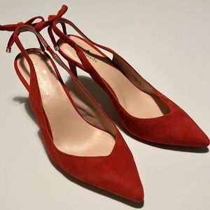 Kate Spade New York Tie Back Pumps Red Pointed Toe Slim Heel Shoes